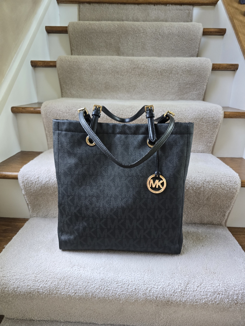 Michael Kors Black Signature Tote Bag with Gold Accent